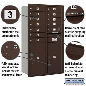 Salsbury Industries 3713D-12ZRP Recessed Mounted 4C Horizontal Mailbox - 13 Door High Unit (48 Inches) - Double Column - 12 MB1 Doors / 2 PL6