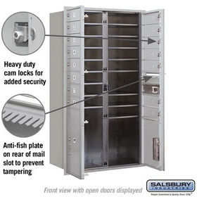Salsbury Industries 3713D-15AFP Recessed Mounted 4C Horizontal Mailbox - 13 Door High Unit (48 Inches) - Double Column - 15 MB1 Doors / 1 PL4 and 1 PL5 - Aluminum - Front Loading - Private Access