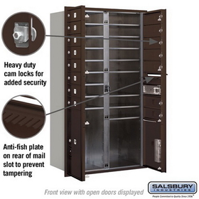 Salsbury Industries 3713D-15ZFP Recessed Mounted 4C Horizontal Mailbox - 13 Door High Unit (48 Inches) - Double Column - 15 MB1 Doors / 1 PL4 and 1 PL5 - Bronze - Front Loading - Private Access