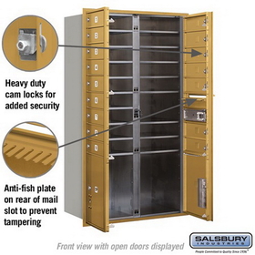 Salsbury Industries 3713D-16GFU Recessed Mounted 4C Horizontal Mailbox - 13 Door High Unit (48 Inches) - Double Column - 16 MB1 Doors / 2 PL4
