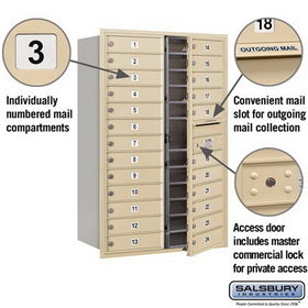 Salsbury Industries 3713D-24SFP Recessed Mounted 4C Horizontal Mailbox - 13 Door High Unit (48 Inches) - Double Column - 24 MB1 Doors - Sandstone - Front Loading - Private Access