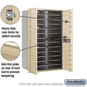 Salsbury Industries 3713D-24SFP Recessed Mounted 4C Horizontal Mailbox - 13 Door High Unit (48 Inches) - Double Column - 24 MB1 Doors - Sandstone - Front Loading - Private Access