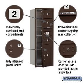Salsbury Industries 3713S-03ZFU Recessed Mounted 4C Horizontal Mailbox - 13 Door High Unit (48 Inches) - Single Column - 3 MB2 Doors / 1 PL5 - Bronze - Front Loading - USPS Access