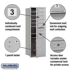 Salsbury Industries 3713S-06AFP Recessed Mounted 4C Horizontal Mailbox - 13 Door High Unit (48 Inches) - Single Column - 6 MB1 Doors / 1 PL5 - Aluminum - Front Loading - Private Access