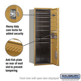 Salsbury Industries 3713S-06GFP Recessed Mounted 4C Horizontal Mailbox - 13 Door High Unit (48 Inches) - Single Column - 6 MB1 Doors / 1 PL5 - Gold - Front Loading - Private Access