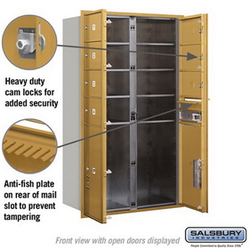 Salsbury Industries 3714D-07GFP Recessed Mounted 4C Horizontal Mailbox - 14 Door High Unit (51 1/2 Inches) - Double Column - 7 MB2 Doors / 2 PL6s - Gold - Front Loading - Private Access