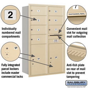 Salsbury Industries 3714D-07SRP Recessed Mounted 4C Horizontal Mailbox - 14 Door High Unit (51 1/2 Inches) - Double Column - 7 MB2 Doors / 2 PL6s - Sandstone - Rear Loading - Private Access