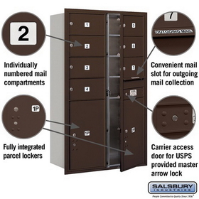 Salsbury Industries 3714D-07ZFU Recessed Mounted 4C Horizontal Mailbox - 14 Door High Unit (51 1/2 Inches) - Double Column - 7 MB2 Doors / 2 PL6s - Bronze - Front Loading - USPS Access