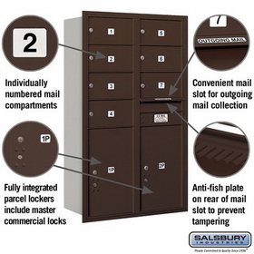 Salsbury Industries 3714D-07ZRP Recessed Mounted 4C Horizontal Mailbox - 14 Door High Unit (51 1/2 Inches) - Double Column - 7 MB2 Doors / 2 PL6s - Bronze - Rear Loading - Private Access