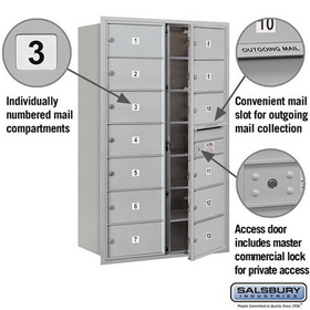Salsbury Industries 3714D-13AFP Recessed Mounted 4C Horizontal Mailbox - 14 Door High Unit (51 1/2 Inches) - Double Column - 13 MB2 Doors - Aluminum - Front Loading - Private Access