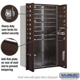 Salsbury Industries 3714D-14ZFP Recessed Mounted 4C Horizontal Mailbox - 14 Door High Unit (51 1/2 Inches) - Double Column - 14 MB1 Doors / 2 PL6s - Bronze - Front Loading - Private Access