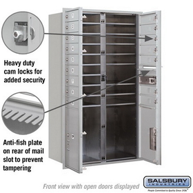 Salsbury Industries 3714D-16AFP Recessed Mounted 4C Horizontal Mailbox - 14 Door High Unit (51 1/2 Inches) - Double Column - 16 MB1 Doors / 2 PL5s - Aluminum - Front Loading - Private Access