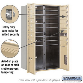 Salsbury Industries 3714D-16SFP Recessed Mounted 4C Horizontal Mailbox - 14 Door High Unit (51 1/2 Inches) - Double Column - 16 MB1 Doors / 2 PL5s - Sandstone - Front Loading - Private Access