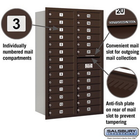 Salsbury Industries 3714D-26ZRP Recessed Mounted 4C Horizontal Mailbox - 14 Door High Unit (51 1/2 Inches) - Double Column - 26 MB1 Doors - Bronze - Rear Loading - Private Access