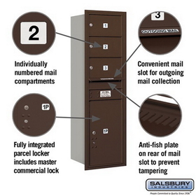 Salsbury Industries 3714S-03ZRP Recessed Mounted 4C Horizontal Mailbox - 14 Door High Unit (51 1/2 Inches) - Single Column - 3 MB2 Doors / 1 PL6 - Bronze - Rear Loading - Private Access