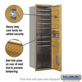 Salsbury Industries 3714S-07GFU Recessed Mounted 4C Horizontal Mailbox - 14 Door High Unit (51 1/2 Inches) - Single Column - 7 MB1 Doors / 1 PL5 - Gold - Front Loading - USPS Access
