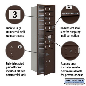 Salsbury Industries 3714S-07ZFP Recessed Mounted 4C Horizontal Mailbox - 14 Door High Unit (51 1/2 Inches) - Single Column - 7 MB1 Doors / 1 PL5 - Bronze - Front Loading - Private Access
