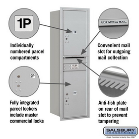 Salsbury Industries 3714S-2PARP Recessed Mounted 4C Horizontal Mailbox-14 Door High Unit (51 1/2 Inches)-Single Column-Stand-Alone Parcel Locker-2 PL6s-Aluminum-Rear Loading-Private Access