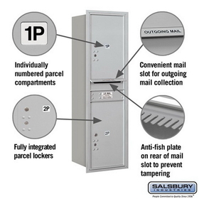 Salsbury Industries 3714S-2PARU Recessed Mounted 4C Horizontal Mailbox - 14 Door High Unit(51 1/2 Inches)- Single Column - Stand-Alone Parcel Locker - 2 PL6s - Aluminum - Rear Loading - USPS Access