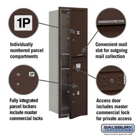 Salsbury Industries 3714S-2PZFP Recessed Mounted 4C Horizontal Mailbox-14 Door High Unit (51 1/2 Inches)-Single Column-Stand-Alone Parcel Locker-2 PL6s-Bronze-Front Loading-Private Access