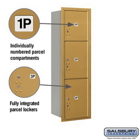 Salsbury Industries 3714S-3PGRU Recessed Mounted 4C Horizontal Mailbox-14 Door High Unit (51 1/2 Inches)-Single Column-Stand-Alone Parcel Locker-1 PL4 and 2 PL5