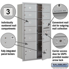 Salsbury Industries 3715D-09AFU Recessed Mounted 4C Horizontal Mailbox - 15 Door High Unit (55 Inches) - Double Column - 9 MB2 Doors and 2 PL5