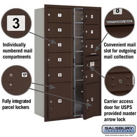 Salsbury Industries 3715D-09ZFU Recessed Mounted 4C Horizontal Mailbox - 15 Door High Unit (55 Inches) - Double Column - 9 MB2 Doors and 2 PL5