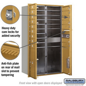 Salsbury Industries 3715D-15GFP Recessed Mounted 4C Horizontal Mailbox - 15 Door High Unit (55 Inches) - Double Column - 15 MB1 Doors / 2 PL6