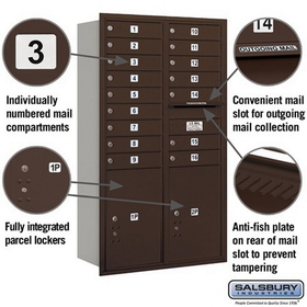 Salsbury Industries 3715D-16ZRU Recessed Mounted 4C Horizontal Mailbox - 15 Door High Unit (55 Inches) - Double Column - 16 MB1 Doors / 2 PL6