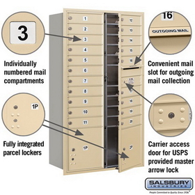Salsbury Industries 3715D-20SFU Recessed Mounted 4C Horizontal Mailbox - 15 Door High Unit (55 Inches) - Double Column - 20 MB1 Doors / 2 PL4