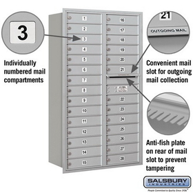 Salsbury Industries 3715D-28ARP Recessed Mounted 4C Horizontal Mailbox - 15 Door High Unit (55 Inches) - Double Column - 28 MB1 Doors - Aluminum - Rear Loading - Private Access