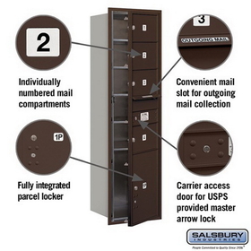 Salsbury Industries 3715S-04ZFU Recessed Mounted 4C Horizontal Mailbox - 15 Door High Unit (55 Inches) - Single Column - 4 MB2 Doors / 1 PL5 - Bronze - Front Loading - USPS Access