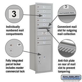 Salsbury Industries 3715S-07ARP Recessed Mounted 4C Horizontal Mailbox - 15 Door High Unit (55 Inches) - Single Column - 7 MB1 Doors / 1 PL6 - Aluminum - Rear Loading - Private Access