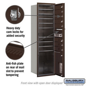 Salsbury Industries 3715S-08ZFP Recessed Mounted 4C Horizontal Mailbox - 15 Door High Unit (55 Inches) - Single Column - 8 MB1 Doors / 1 PL5 - Bronze - Front Loading - Private Access