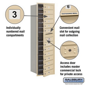 Salsbury Industries 3715S-13SFP Recessed Mounted 4C Horizontal Mailbox - 15 Door High Unit (55 Inches) - Single Column - 13 MB1 Doors - Sandstone - Front Loading - Private Access