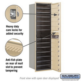 Salsbury Industries 3715S-13SFP Recessed Mounted 4C Horizontal Mailbox - 15 Door High Unit (55 Inches) - Single Column - 13 MB1 Doors - Sandstone - Front Loading - Private Access