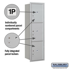 Salsbury Industries 3715S-3PARU Recessed Mounted 4C Horizontal Mailbox - 15 Door High Unit (55 Inches) - Single Column - Stand-Alone Parcel Locker - 3 PL5s - Aluminum - Rear Loading - USPS Access