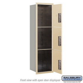 Salsbury Industries 3715S-3PSFP Recessed Mounted 4C Horizontal Mailbox-15 Door High Unit (55 Inches)-Single Column-Stand-Alone Parcel Locker-3 PL5s-Sandstone-Front Loading-Private Access