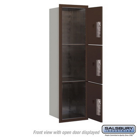 Salsbury Industries 3715S-3PZFP Recessed Mounted 4C Horizontal Mailbox - 15 Door High Unit (55 Inches) - Single Column - Stand-Alone Parcel Locker - 3 PL5s - Bronze - Front Loading - Private Access
