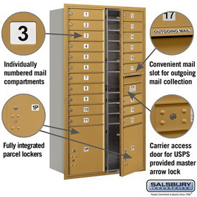 Salsbury Industries 3716D-20GFU Recessed Mounted 4C Horizontal Mailbox - Maximum Height Unit (56 3/4 Inches) - Double Column - 20 MB1 Doors / 2 PL4.5
