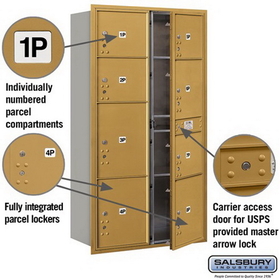 Salsbury Industries 3716D-8PGFU Recessed Mounted 4C Horizontal Mailbox-Maximum Height Unit (56 3/4 Inches)-Double Column-Stand-Alone Parcel Locker-4 PL3