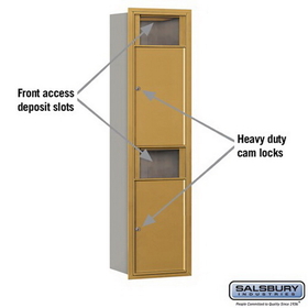 Salsbury Industries 3716S-2BGF Recessed Mounted 4C Horizontal Receptacle Bin - Maximum Height Unit (56 3/4 Inches) - Single Column - 2 Receptacle Bins - Gold - Front Access