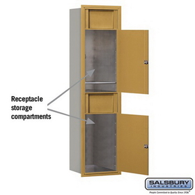 Salsbury Industries 3716S-2BGF Recessed Mounted 4C Horizontal Receptacle Bin - Maximum Height Unit (56 3/4 Inches) - Single Column - 2 Receptacle Bins - Gold - Front Access