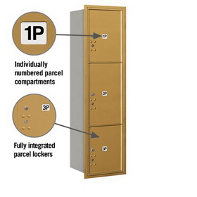 Salsbury Industries 3716S-3PGRU Recessed Mounted 4C Horizontal Mailbox-Maximum Height Unit (56 3/4 Inches)-Single Column-Stand-Alone Parcel Locker-1 PL4.5/1PL5/1 PL6-Gold-Rear Loading-USPS Access