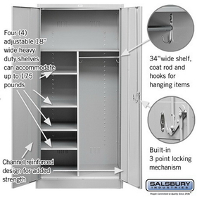 Salsbury Industries 8274GRY-A Heavy Duty Storage Cabinet - Combination - 78 Inches High - 24 Inches Deep - Gray - Assembled