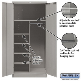 Salsbury Industries 9274GRY-U Storage Cabinet - Combination - 78 Inches High - 24 Inches Deep - Gray - Unassembled