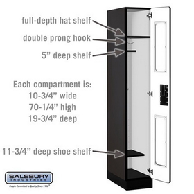 Salsbury Industries S-31161BLK See-Through Designer Wood Locker - Single Tier - 1 Wide - 6 Feet High - 21 Inches Deep - Black