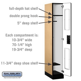 Salsbury Industries S-31161MAP See-Through Designer Wood Locker - Single Tier - 1 Wide - 6 Feet High - 21 Inches Deep - Maple