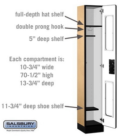 Salsbury Industries S-31165MAP See-Through Designer Wood Locker - Single Tier - 1 Wide - 6 Feet High - 15 Inches Deep - Maple