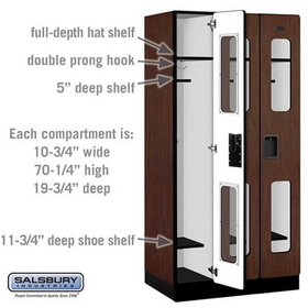 Salsbury Industries S-31361MAH See-Through Designer Wood Locker - Single Tier - 3 Wide - 6 Feet High - 21 Inches Deep - Mahogany